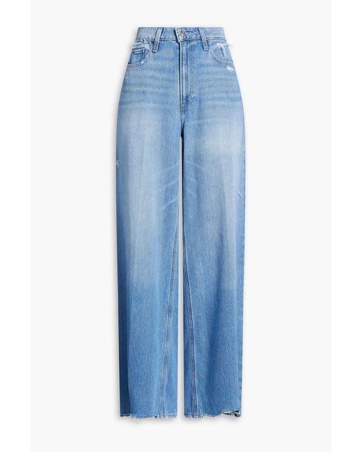 PAIGE Blue Portia Distressed High-Rise Wide-Leg Jeans