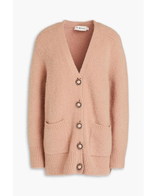 Tory Burch Pink Crystal-embellished Knitted Cardigan