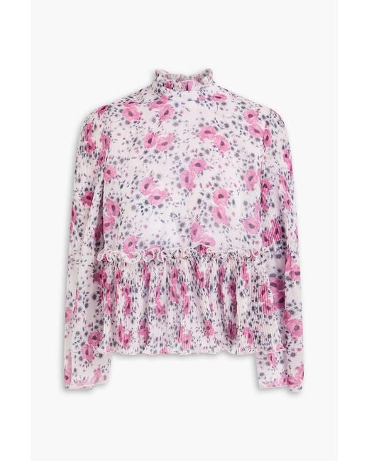 Ganni Pink Bluse aus plissiertem georgette mit floralem print