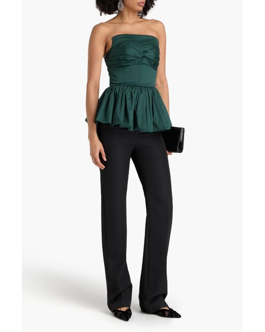TOVE Green Tamie Strapless Cotton-blend Sateen Peplum Top