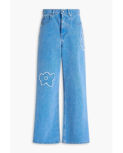 Marni Blue Floral-Appliquéd High-Rise Wide-Leg Jeans