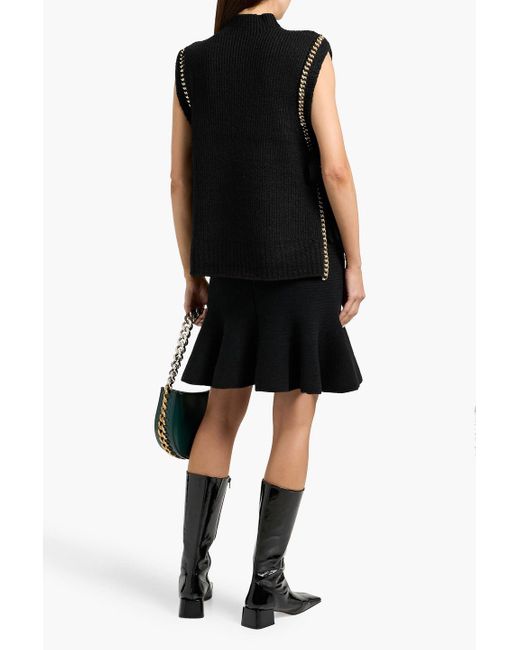 3.1 Phillip Lim Black Chain-Embellished Ribbed Wool-Blend Turtleneck Sweater