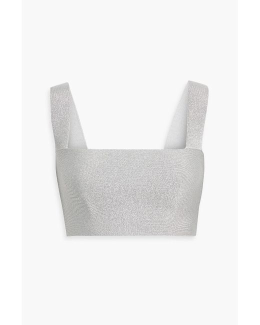 Victoria Beckham White Cropped Metallic Stretch-knit Top