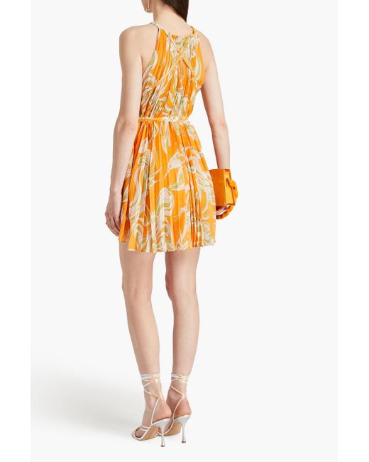 Emilio Pucci Orange Pleated Printed Georgette Halterneck Mini Dress