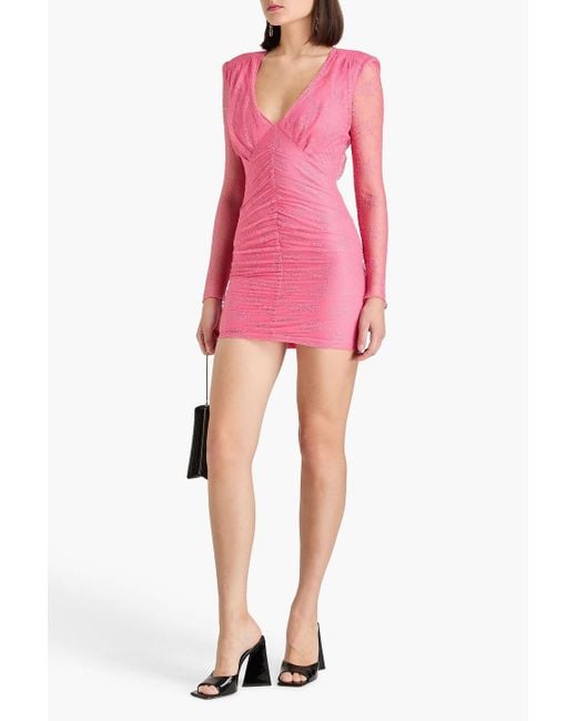 ROTATE BIRGER CHRISTENSEN Pink Ruched Lace Mini Dress