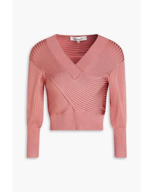 Diane von Furstenberg Pink Cropped Ribbed-knit Sweater