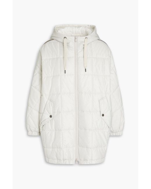 Brunello Cucinelli White Quilted Shell Hooded Jacket