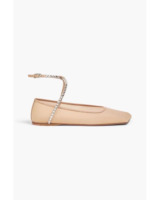 AMINA MUADDI White Ane ballerinas aus leder und mesh mit kristallverzierung