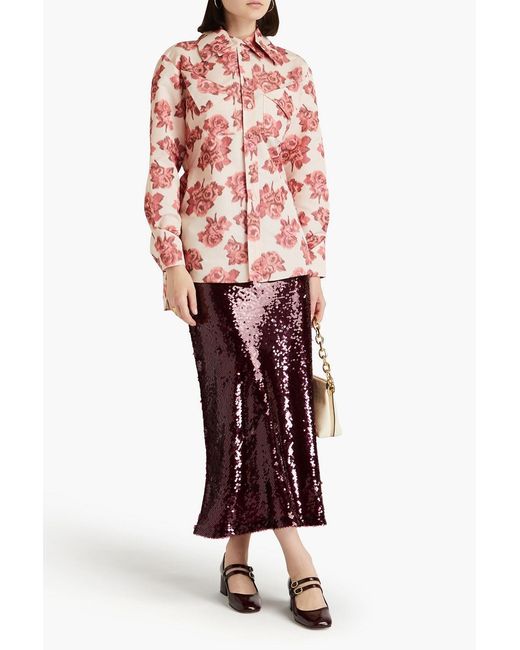 Emilia Wickstead Red Cutout Floral-print Taffeta Shirt
