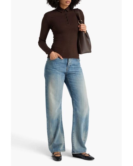 Rag & Bone Brown Ribbed-Knit Polo Shirt