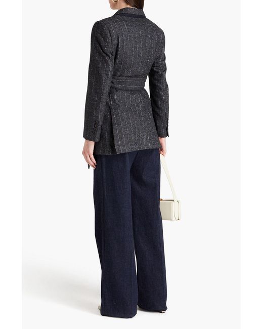 Dolce & Gabbana Black Wrap-effect Pinstriped Felt Jacket