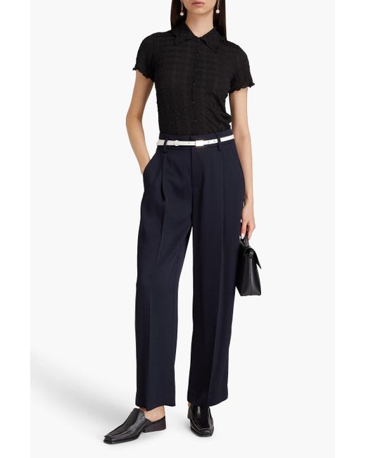 Vince Blue Pleated Twill Wide-leg Pants