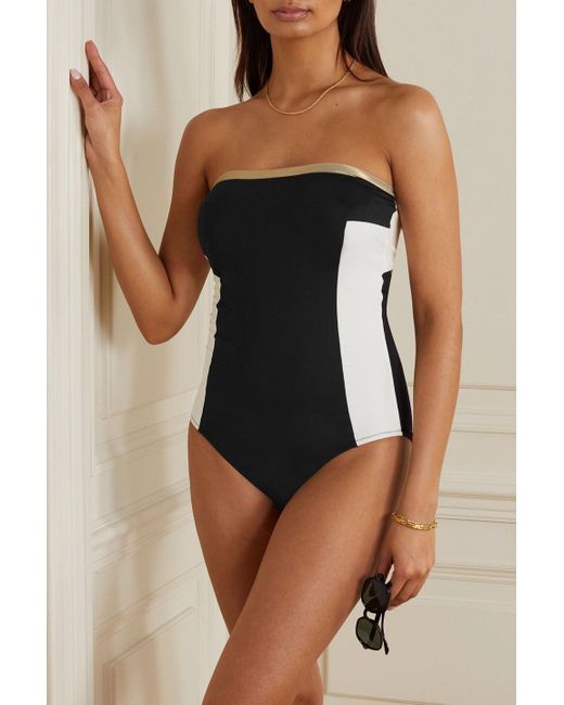 Zeus + Dione Black Saria Strapless Cutout Color-block Swimsuit