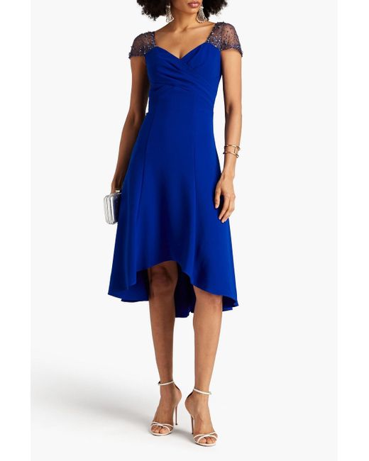THEIA Blue Anette Crystal-embellished Stretch-crepe Midi Dress