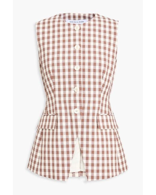 Veronica Beard Brown Lois Gingham Cotton-Blend Seersucker Vest