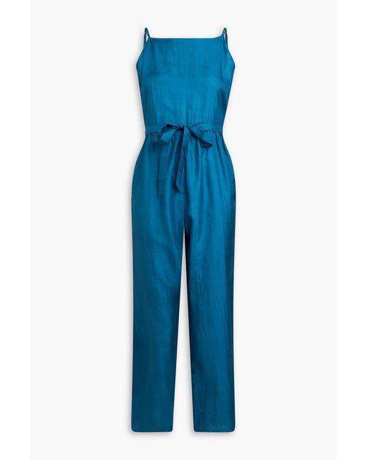 HANNAH Blue Reina Gathered Silk Jumpsuit