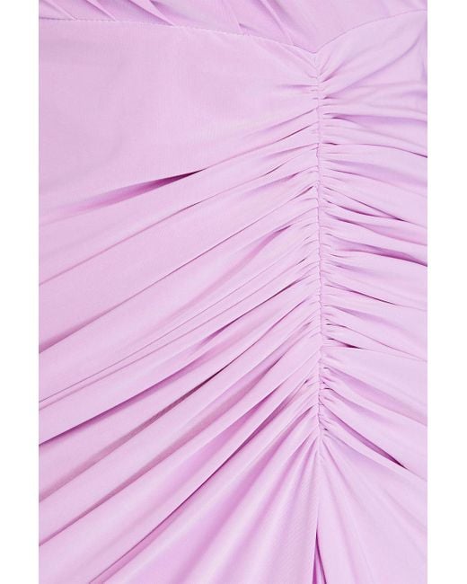 Rhea Costa Pink One-shoulder Ruched Satin-jersey Gown