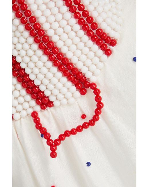Farm Rio White Bead-Embellished Linen-Blend Halterneck Midi Dress
