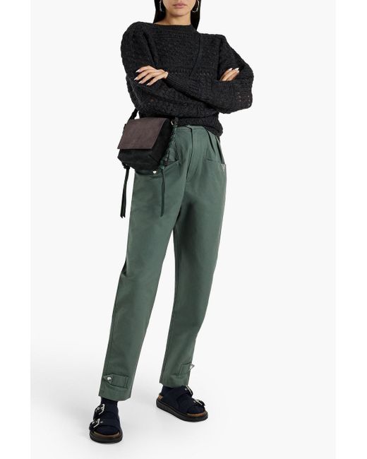 Isabel Marant Green Pulcie Suede-trimmed Cotton Tapered Pants
