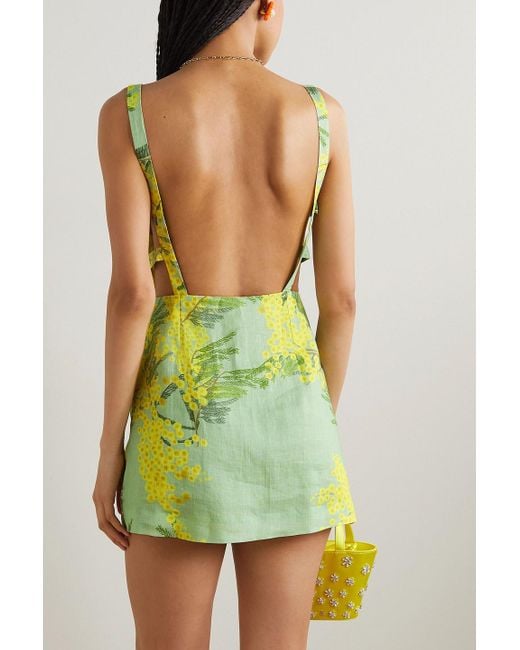 BERNADETTE Kimberly Open-back Floral-print Linen Mini Dress in Green | Lyst