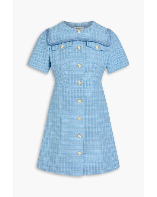 Sandro Blue Cotton-blend Tweed Mini Dress