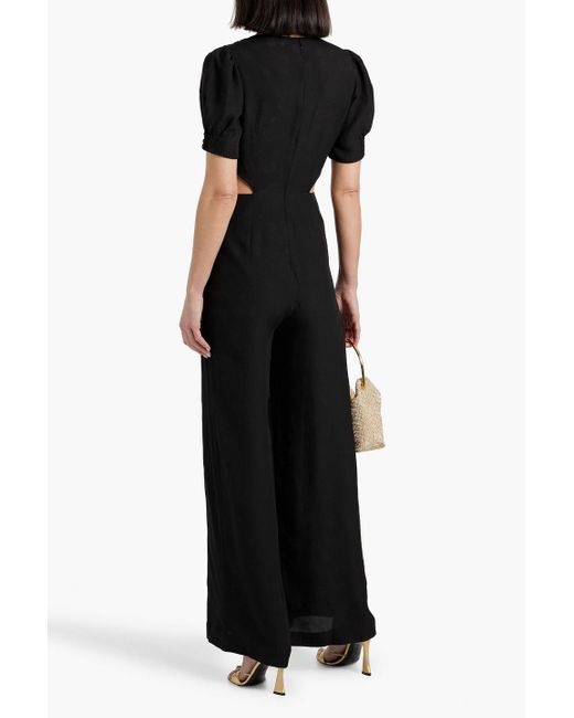 Saloni Black Lea Cutout Silk-Jacquard Wide-Leg Jumpsuit
