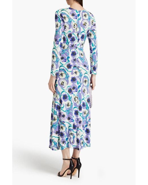 Diane von Furstenberg Blue Timmy Draped Printed Jersey Maxi Dress
