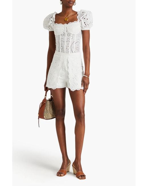 Charo Ruiz White Ella Button-embellished Broderie Anglaise Cotton-blend Bustier Top