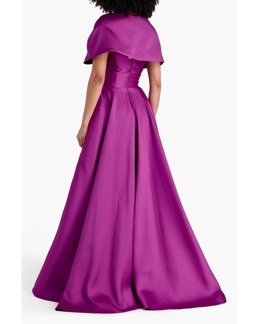 Rhea Costa Purple Wrap-effect Draped Satin-twill Gown