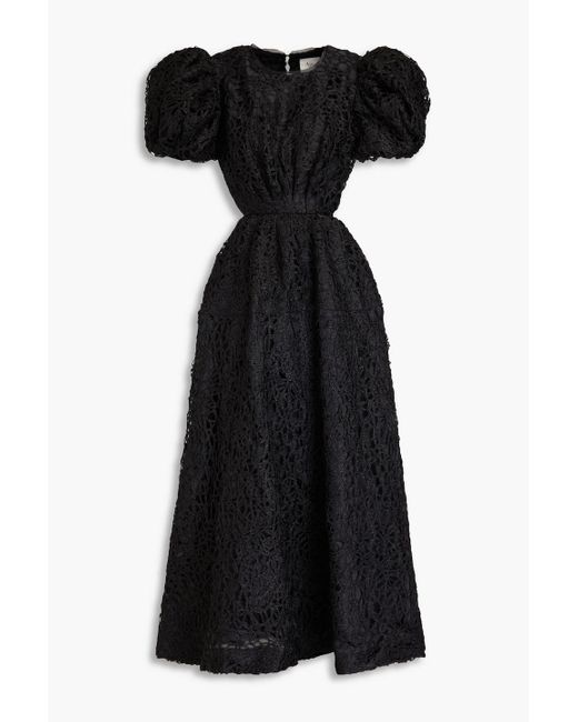 Aje. Black Patina Metallic Macramé Lace Midi Dress