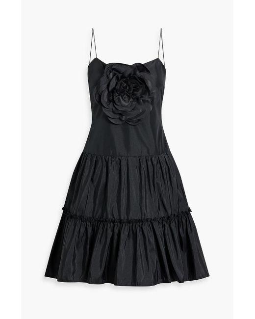 Zac Posen Black Appliquéd Tiered Taffeta Mini Dress