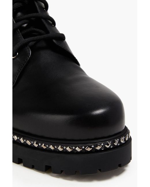 Rene Caovilla Black Nina Crystal-embellished Leather Combat Boots