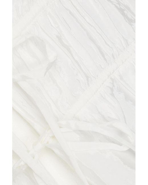 Jonathan Simkhai White Oberteil aus baumwollsatin mit falten und schleife
