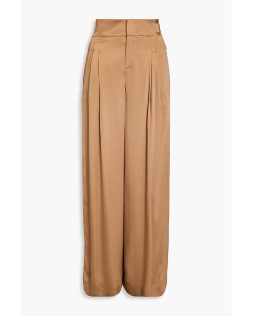 Alberta Ferretti Natural Pleated Satin-crepe Wide-leg Pants