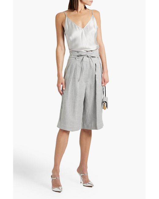 Brunello Cucinelli Gray Metallic Herringbone Linen-blend Shorts