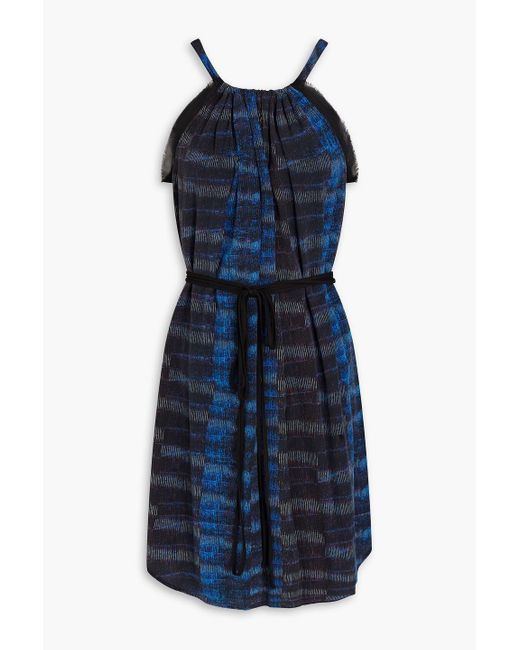 See By Chloé Blue Gathered Printed Silk Crepe De Chine Dress
