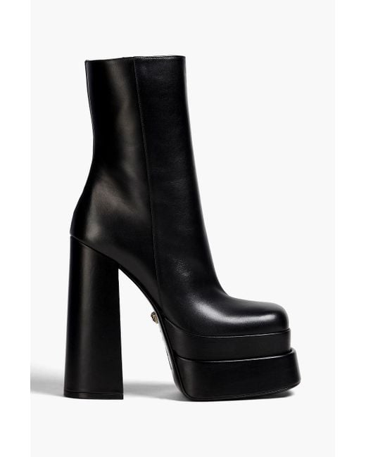 Versace Black Leather Platform Ankle Boots