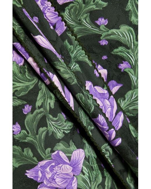 Agua Bendita Green Cuarzo Peonia Ocaso Cutout Floral-print Linen-jacquard Maxi Dress