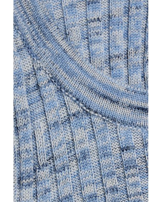 Ganni Blue Marled Ribbed Merino Wool Midi Dress