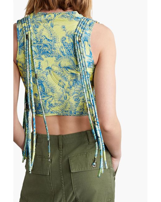 Stella McCartney Green Quilted Fringed Printed Silk Vest