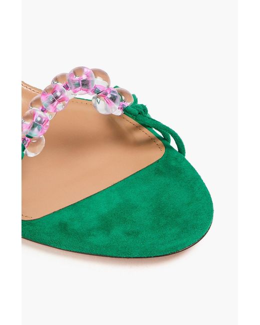 Aquazzura Green Very Maui 50 Bead-Embellished Suede Sandals