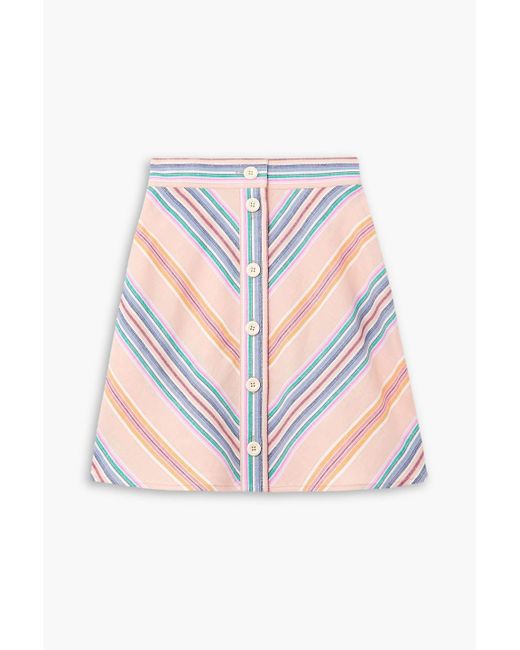 See By Chloé White Striped Cotton And Linen-blend Mini Skirt