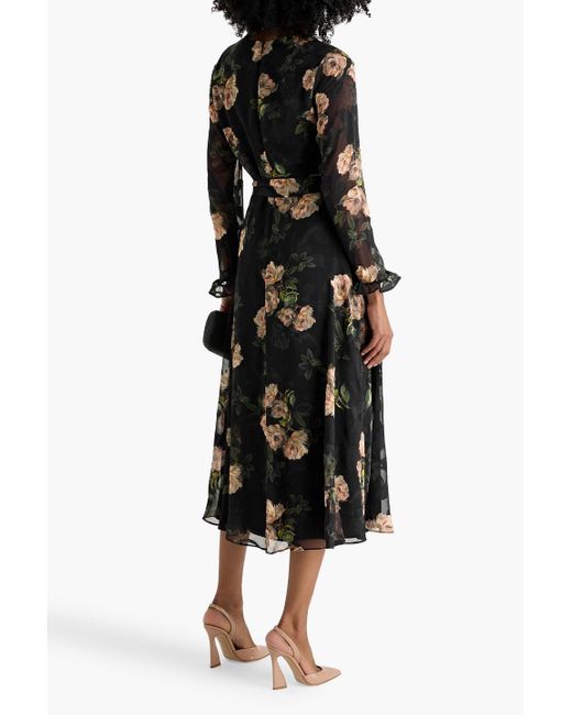 Mikael Aghal Black Floral-Print Fil Coupé Chiffon Midi Dress