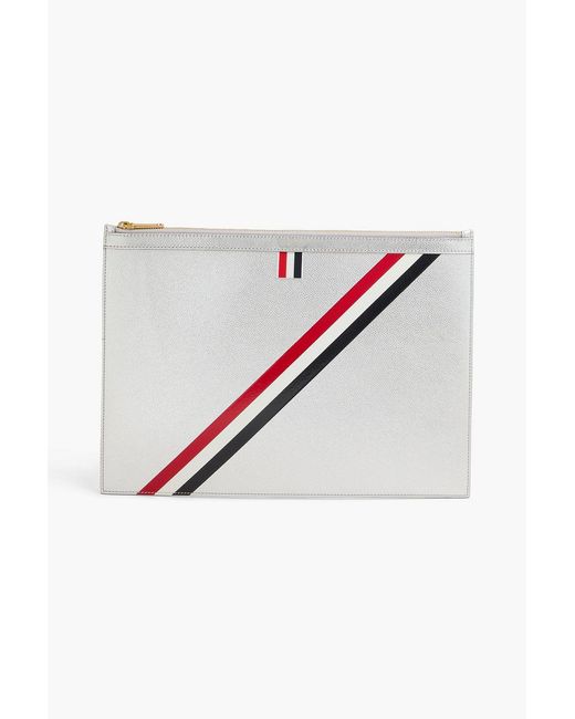 Thom Browne White Striped Textured-Leather Document Case for men