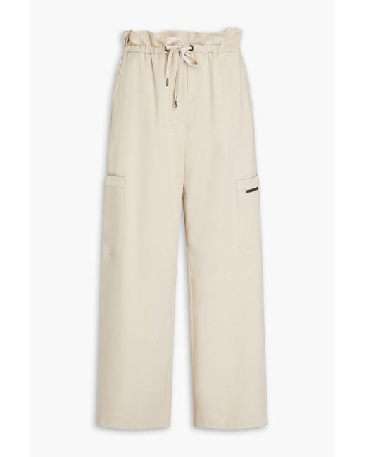 Brunello Cucinelli Natural Bead-embellished French Cotton-blend Terry Track Pants