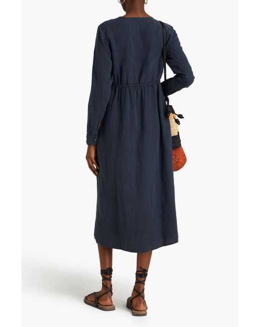 James Perse Blue Empire Gathered Lyocell And Linen-blend Midi Dress