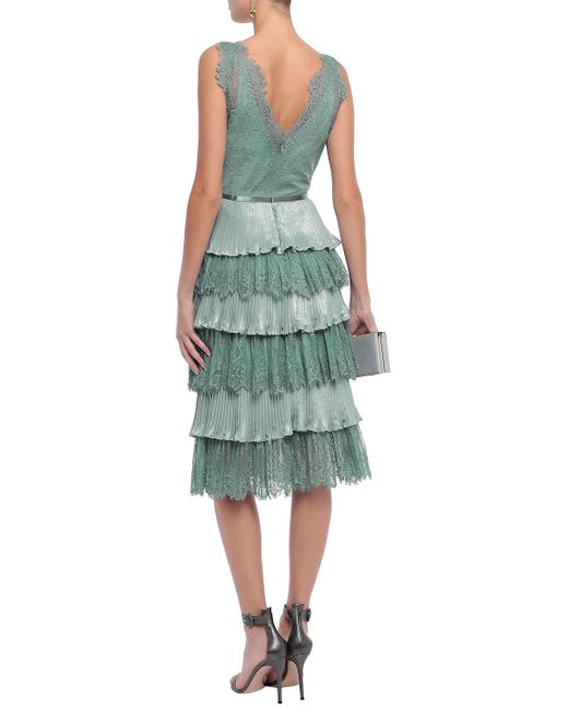 marchesa notte green lace cocktail dress