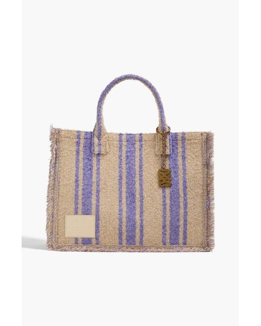 Sandro Purple Frayed Striped Bouclé-tweed Tote
