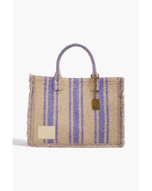 Sandro Purple Gestreifte tote bag aus bouclé-tweed mit fransen