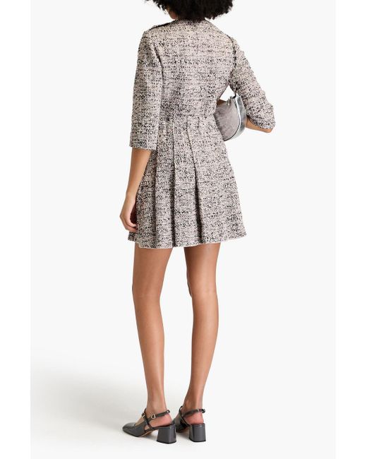 Maje Pink Pleated Metallic Bouclé-tweed Mini Dress